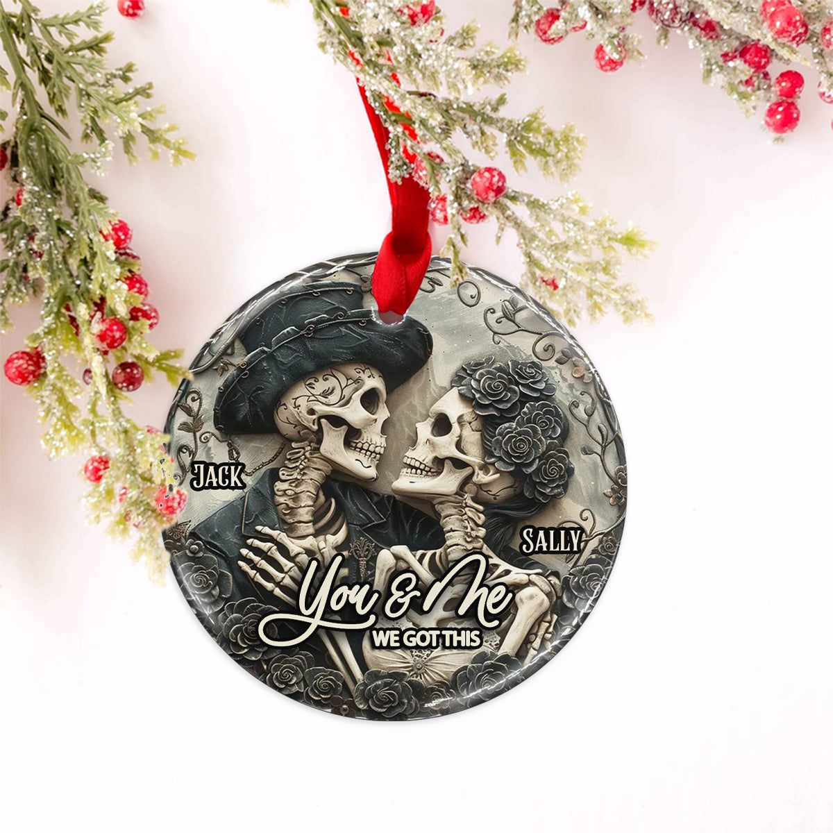 You & Me - Personalized Skull Ceramic Circle Ornament