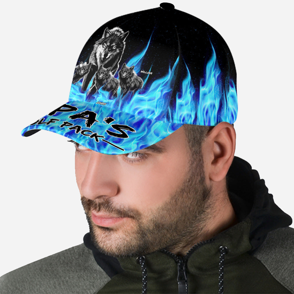 Grandpa's Wolf Pack Blue Flames - Personalisierte Grandpa Classic Cap