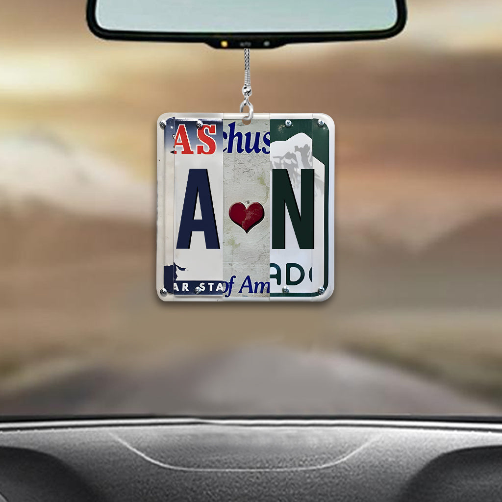 Any Letter Liscense PLate - Personalized Couple Car Ornament