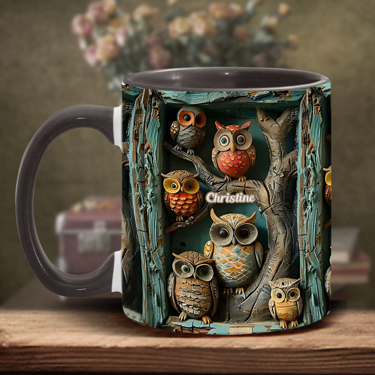 Einfach ein Mädchen, das Eulen liebt – personalisierte Tasse mit Eulenmotiv