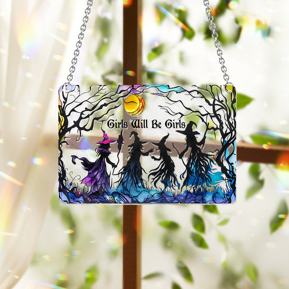 Mädchen bleiben Mädchen – Personalisierter Hexen-Fensterhänger als Sonnenfänger 