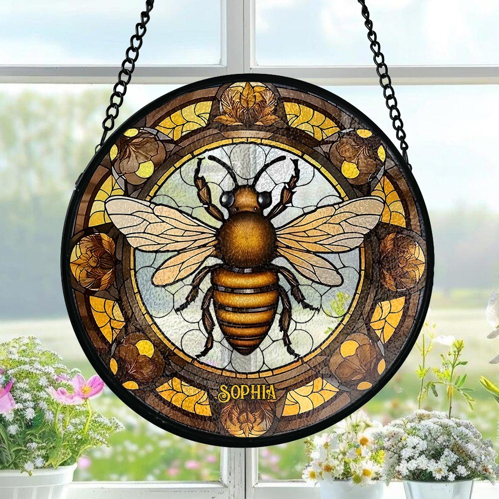 Wunderschöne Biene – Personalisierter Bienen-Sonnenfänger aus Buntglas