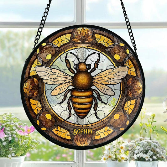 Beautiful Bee - Personalized Bee Stained Glass Suncatcher