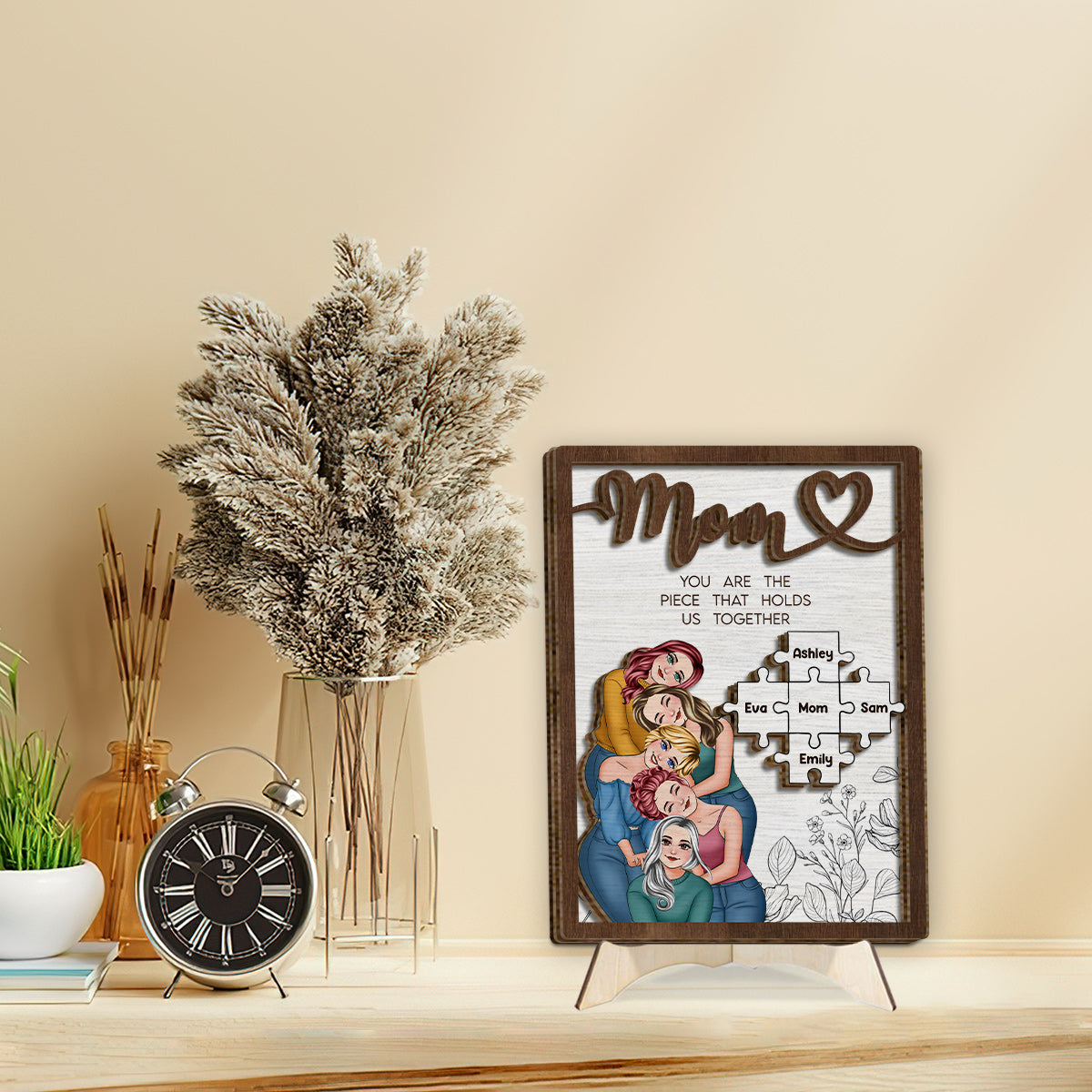 Mama, du bist das, was uns zusammenhält – Personalisiertes zweilagiges Holzschild/Holzplakette für Mama