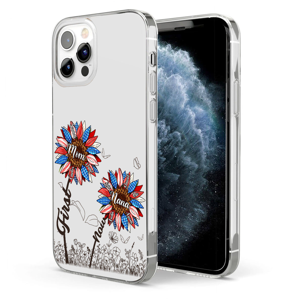 First Mom Now Grandma Sunflower Version - Personalized Grandma Clear Phone Case
