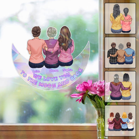 Ich liebe dich bis zum Mond und zurück – Personalisierter Sonnenfänger-Aufkleber für Mutter