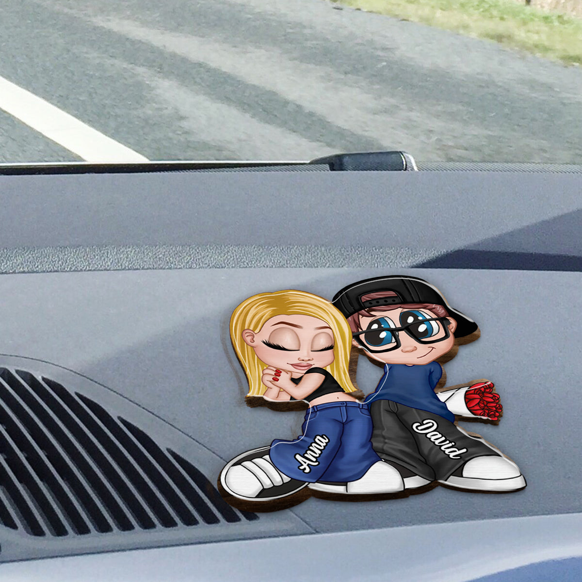 Chicano Y2K Paar – Personalisierter Auto-Sonnenblendenclip in Paarform