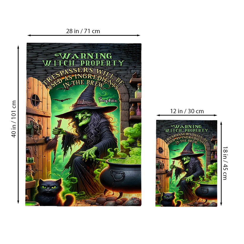 Warnung vor Hexengrundstück – Personalisierte Hexengartenflagge