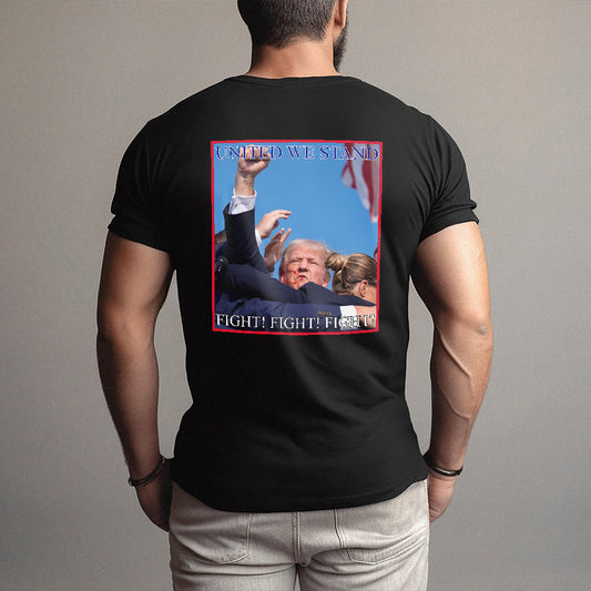 „United We Stand“-Shirt, „Never Surrender“-Shirt, „Fight For America“-T-Shirt, „2024 Rally“-Shirt, „Fight Fight Fight“-Shirt