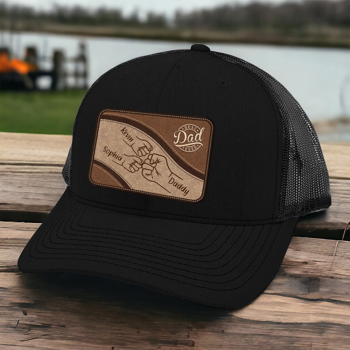 Best Dad Ever - Personalized Father Leather Patch Hat