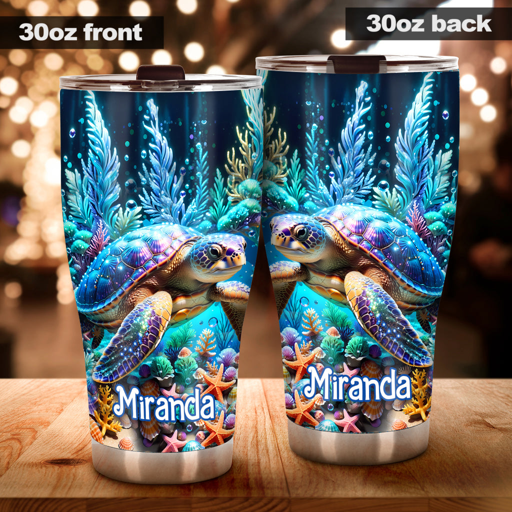 Ocean Turtle Seashells Starfish - Personalized Turtle Tumbler