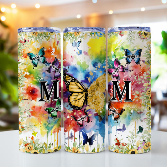 Mama – Schmetterlingsversion – Personalisierter schmaler Mutter-Trinkbecher