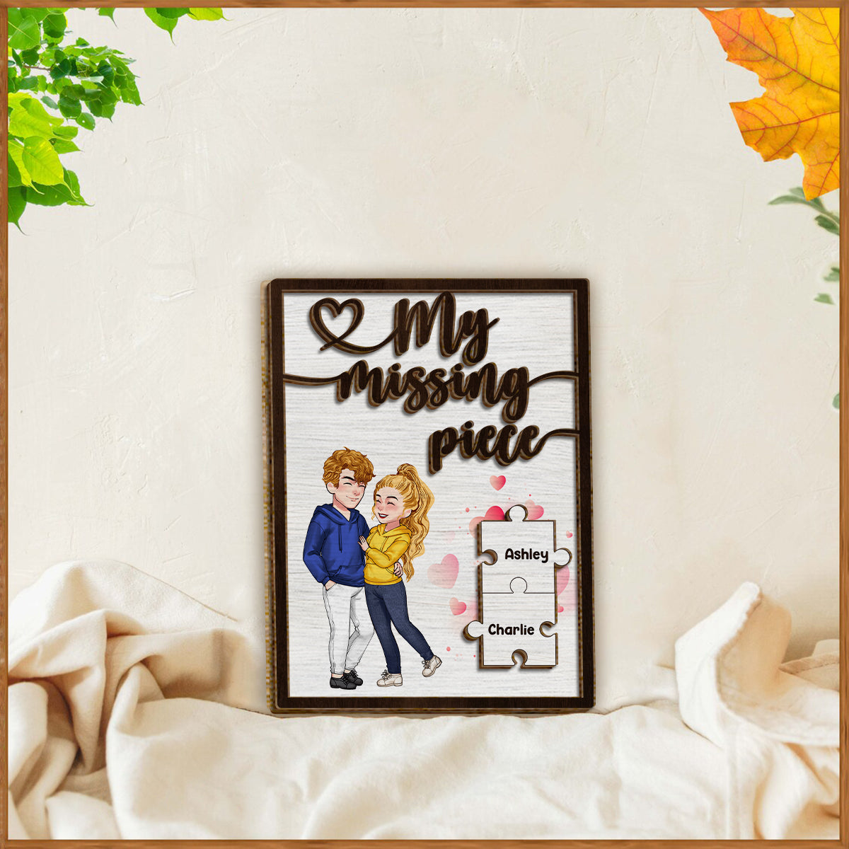 Mein fehlendes Puzzleteil – Personalisiertes zweilagiges Holzschild für Paare / Holzplakette