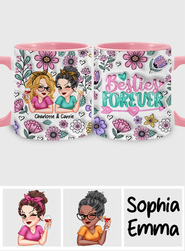 Besties Forever Beautiful Floral Style - Personalized Bestie Accent Mug