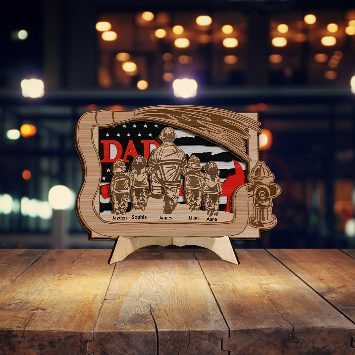 Daddy's Team – Personalisiertes zweilagiges Holzschild „Vater“ / Holzplakette