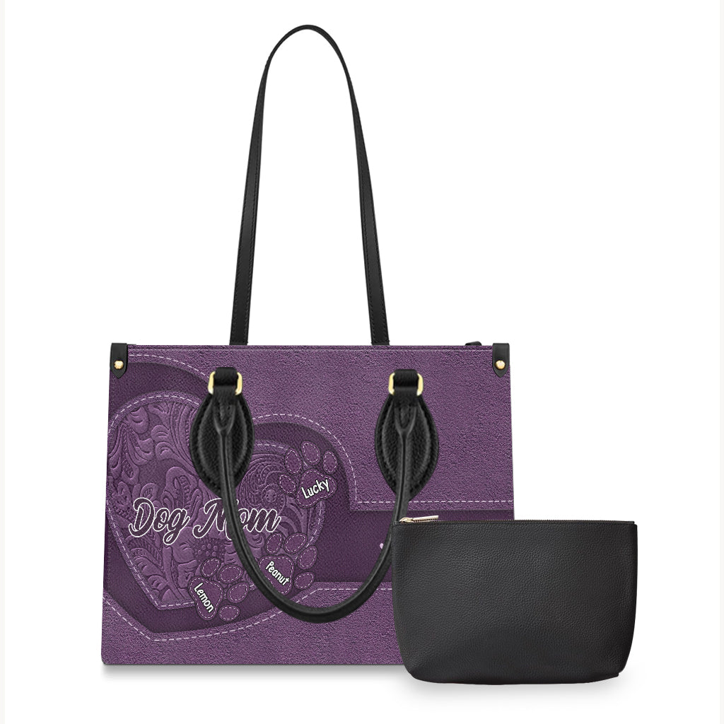 Hundemama, Katzenmama, Herz und Pfoten – personalisierte Hunde-Lederhandtasche