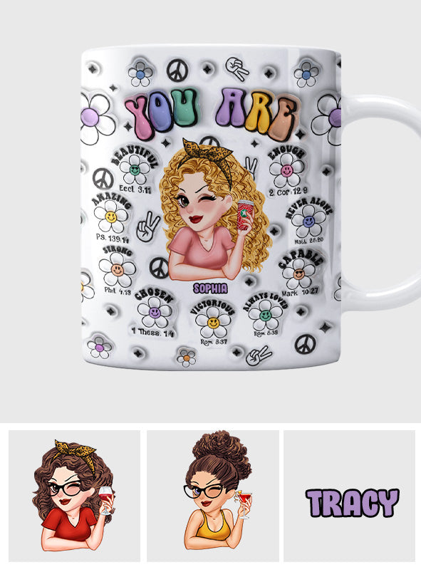 Du bist schön, stark, siegreich genug – personalisierte Hippie-Tasse