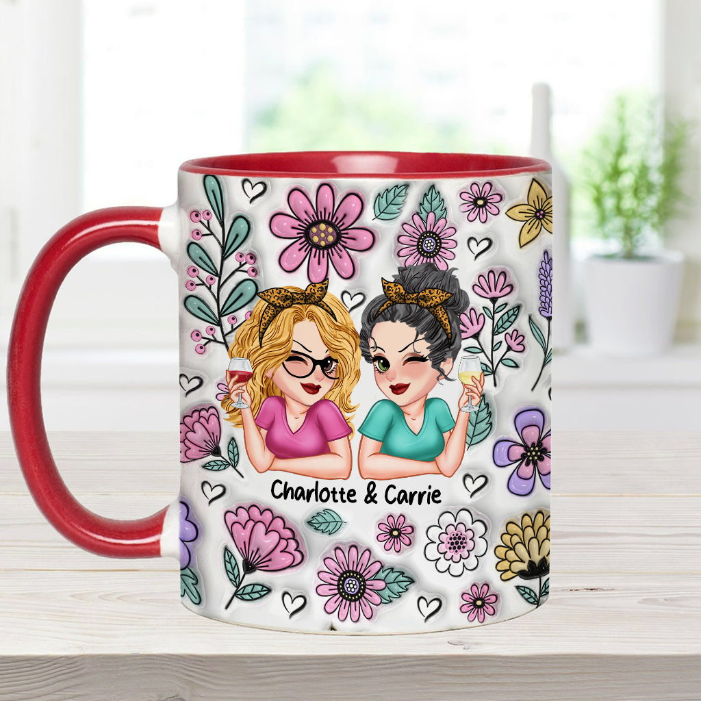 Besties Forever Beautiful Floral Style - Personalized Bestie Accent Mug