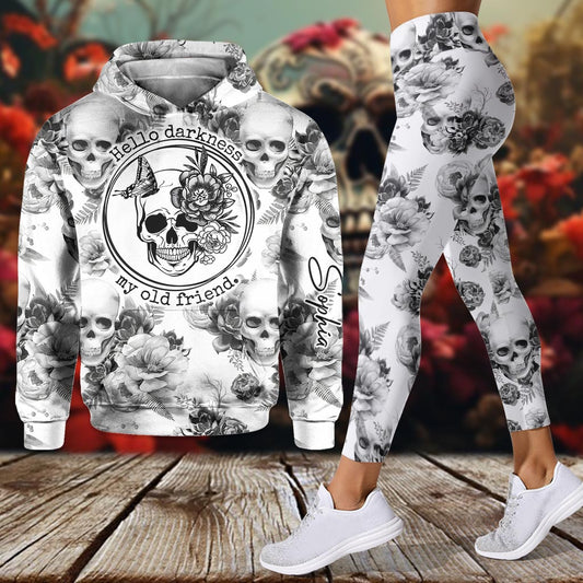 Pink Roses Skull – Personalisierter Totenkopf-Hoodie und Leggings