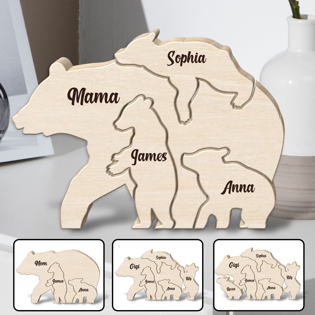 Mama Bär – Personalisiertes Holzpuzzle in Mutterform