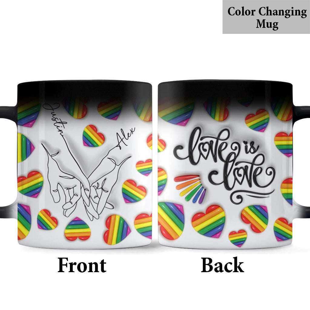 Liebe ist Liebe – Personalisierte Tasse mit Strichzeichnungen von Händen zur Unterstützung der LGBTQ+-Community