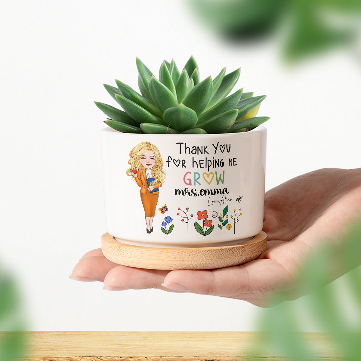 Thank You For Helping Me Grow - Personalized Teacher Ceramic Plant Pot