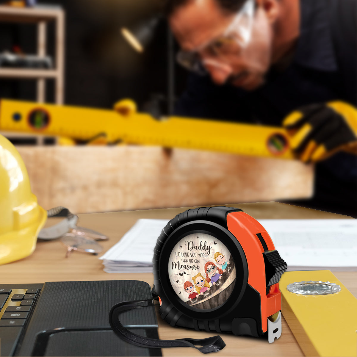 Wir lieben dich mehr, als wir messen können – personalisiertes Maßband für Väter