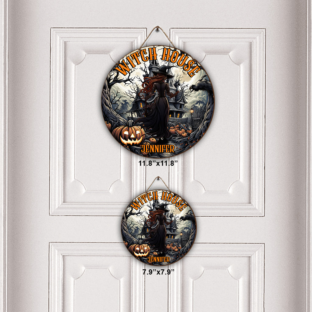 Hexenhaus - Personalisiertes rundes Hexen-Holzschild