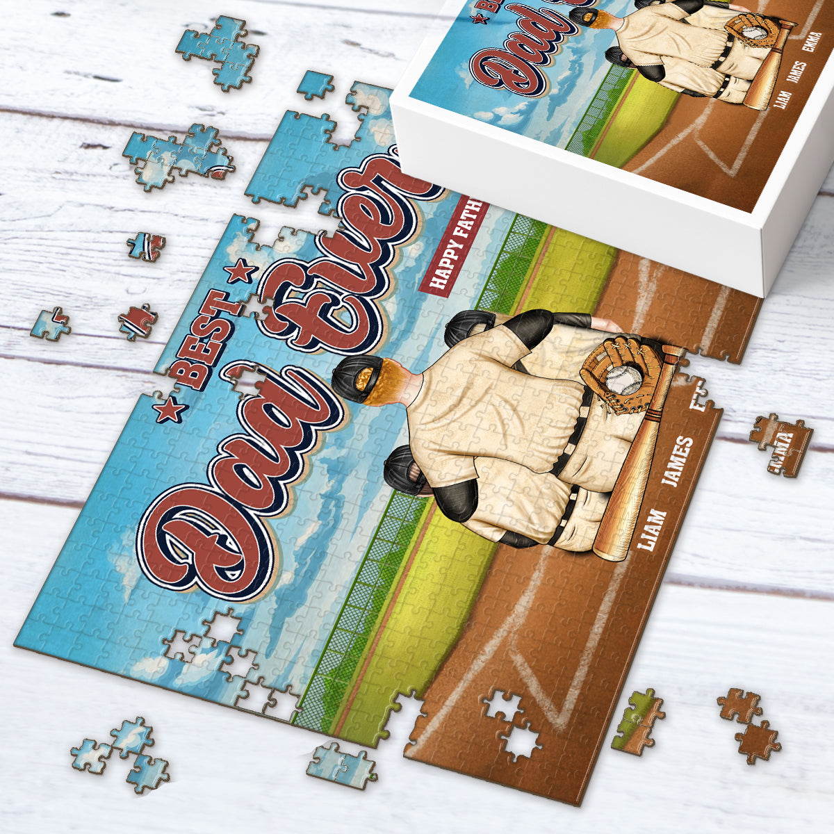 Best Dad Ever - Personalized Baseball Jigsaw Puzzle