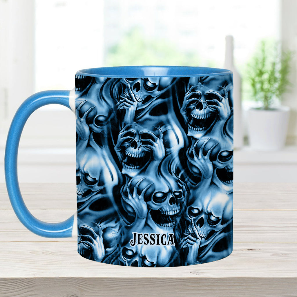 Nichts hören, nichts sagen, nichts sehen – personalisierte Tasse mit Totenkopf-Akzent