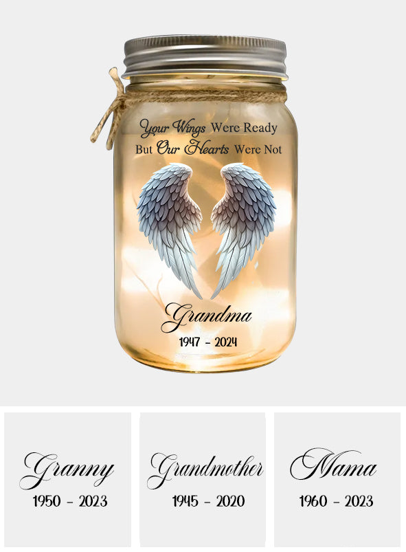 Beautiful Angle Wings - Personalized Memorial Mason Jar Light