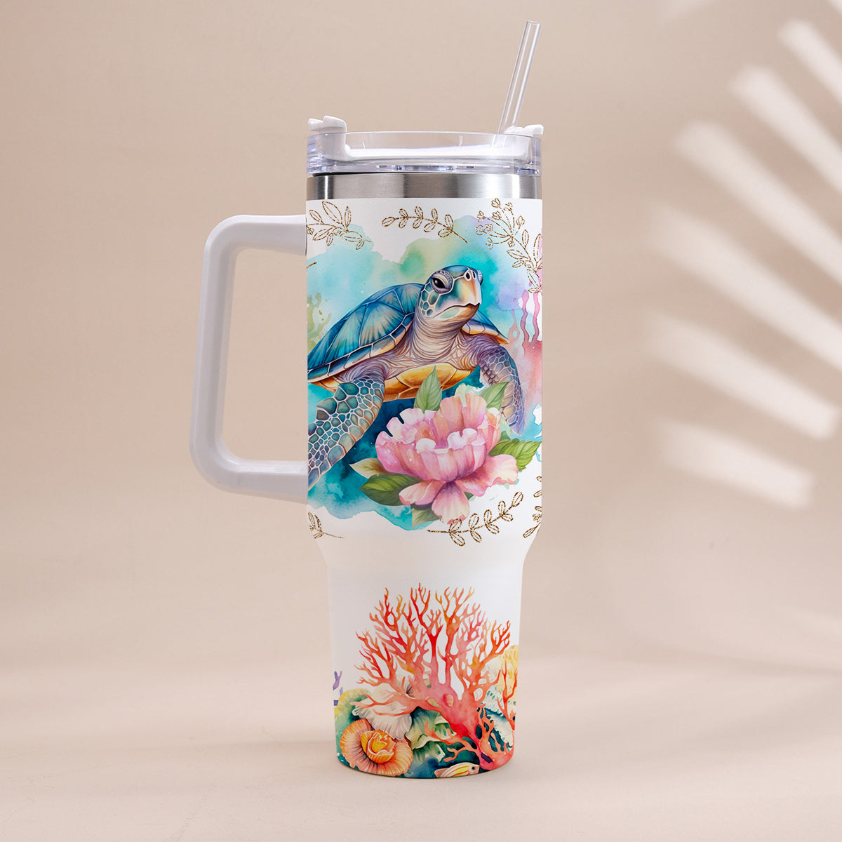 Personalisierter Schildkrötenbecher mit Henkel – „Love Turtles“