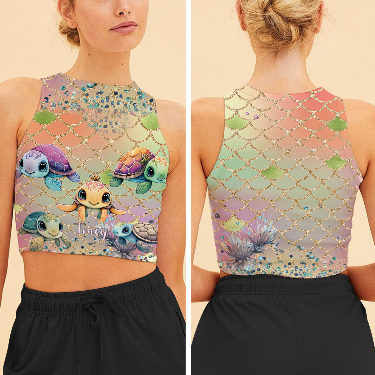 Salty Lil Beach Meerjungfrauenschuppen - Personalisiertes Schildkröten-Crop-Top