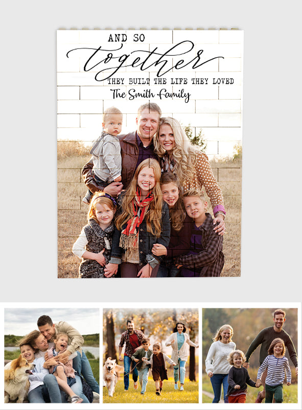 Und so bauten sie gemeinsam das Leben auf, das sie liebten – personalisierte Familien-Bausteine, einseitig, vertikal, rechteckig