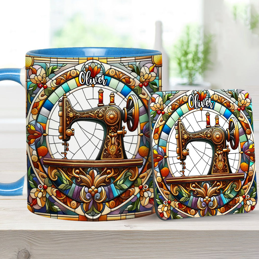 Bunte Nähmaschine – personalisierte Tasse mit Nähmotiv