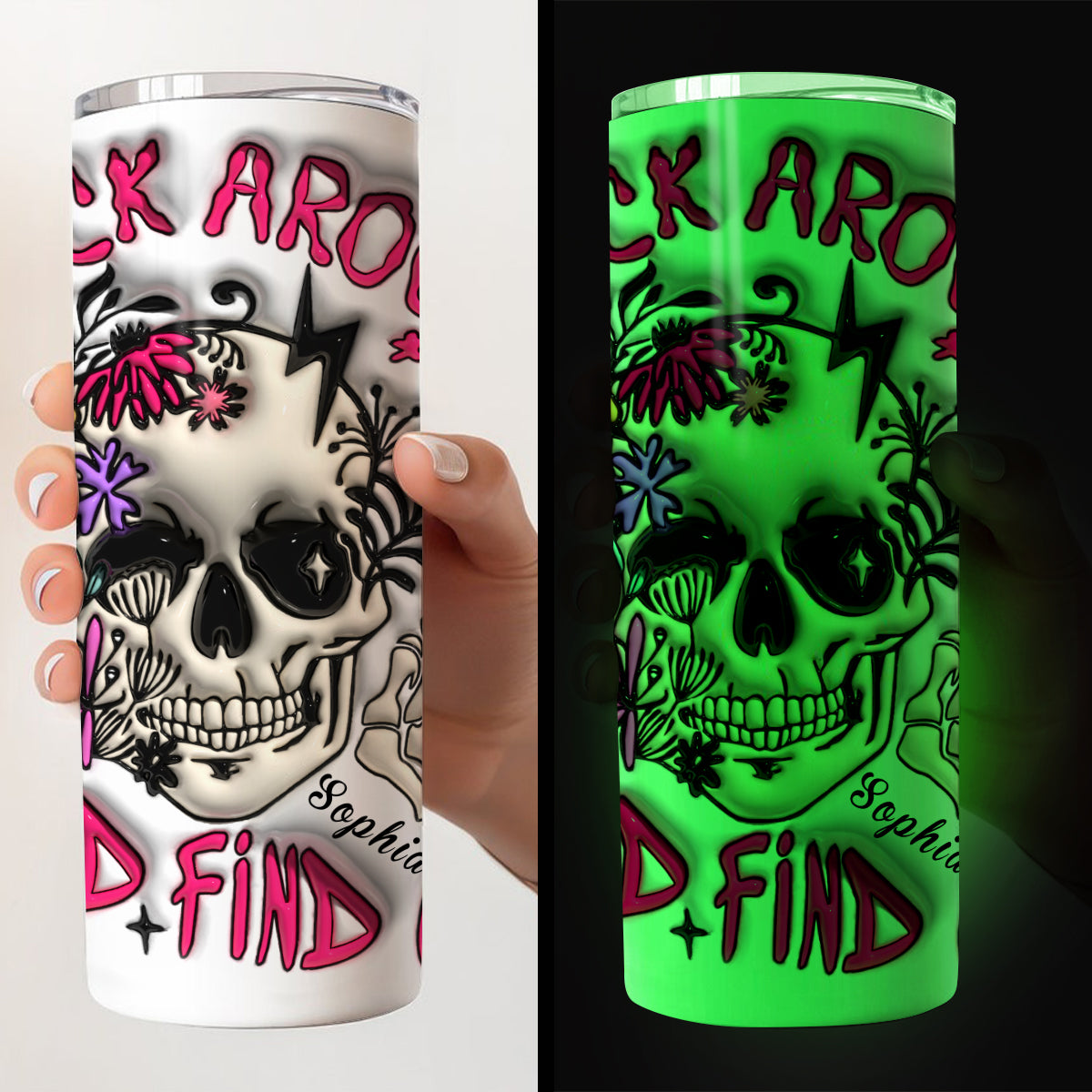 Probier's aus und finde es heraus – personalisierter, schlanker Totenkopf-Leuchtbecher