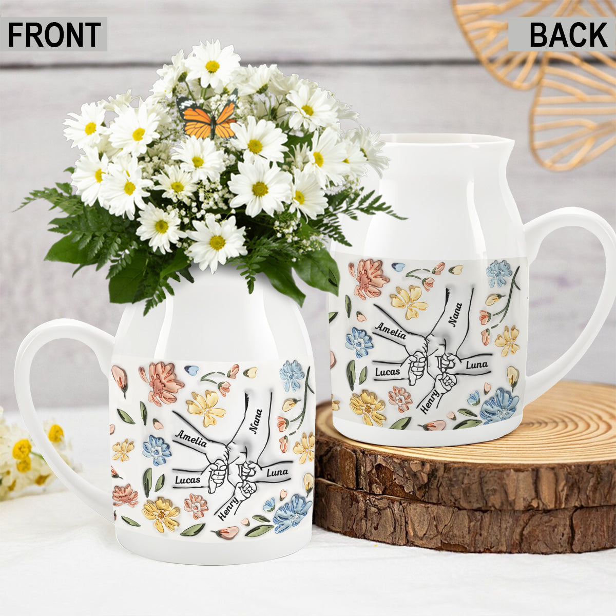 Keramikvase „Mutter hält Hände“ (beidseitig bedruckt)