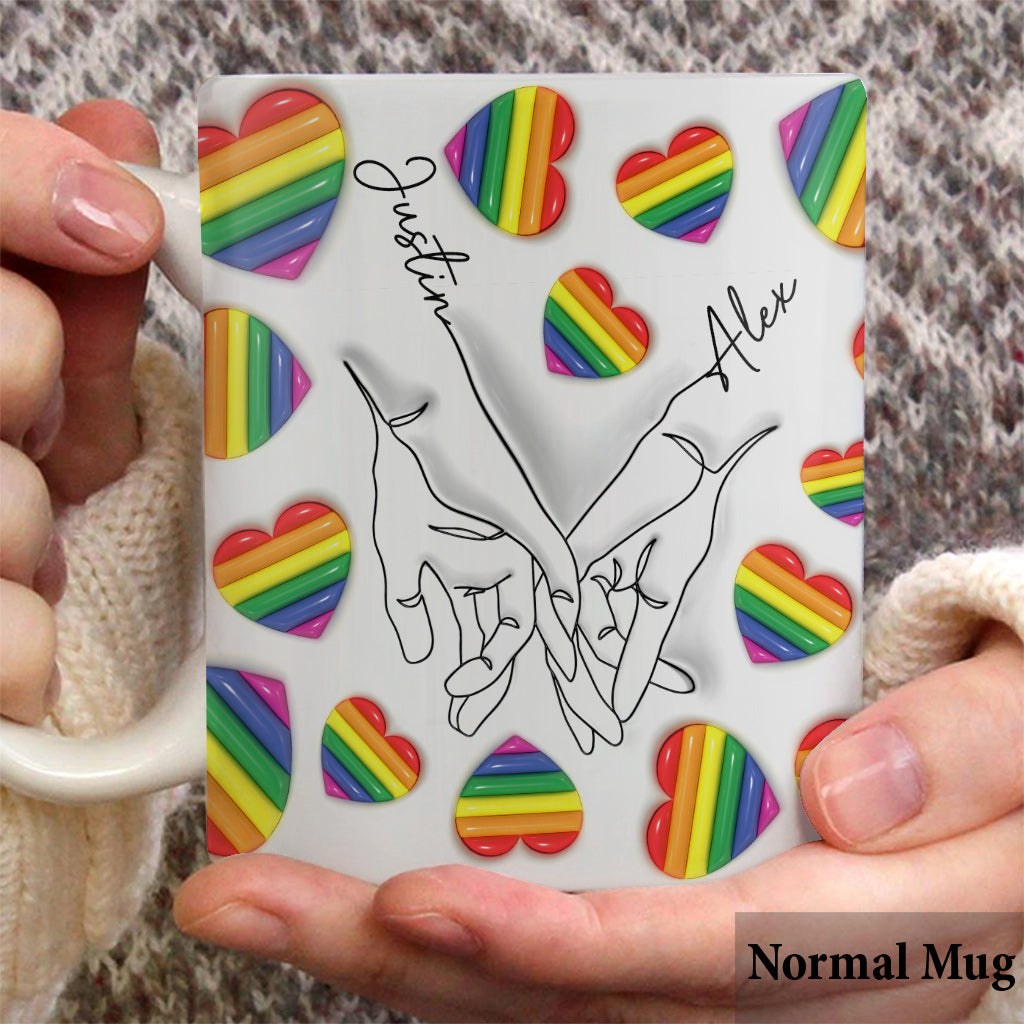Liebe ist Liebe – Personalisierte Tasse mit Strichzeichnungen von Händen zur Unterstützung der LGBTQ+-Community