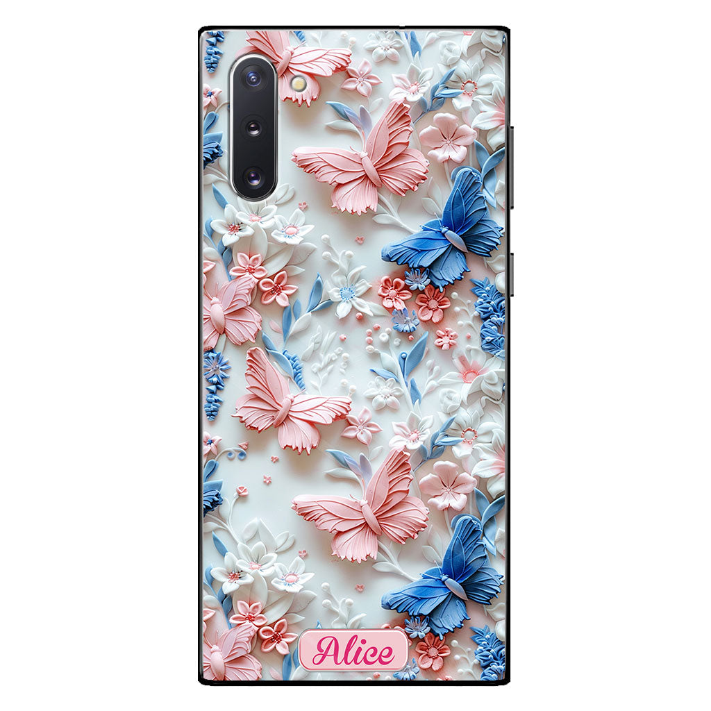 Rosa und blaue Schmetterlinge – Personalisierte transparente Schmetterlings-Handyhülle