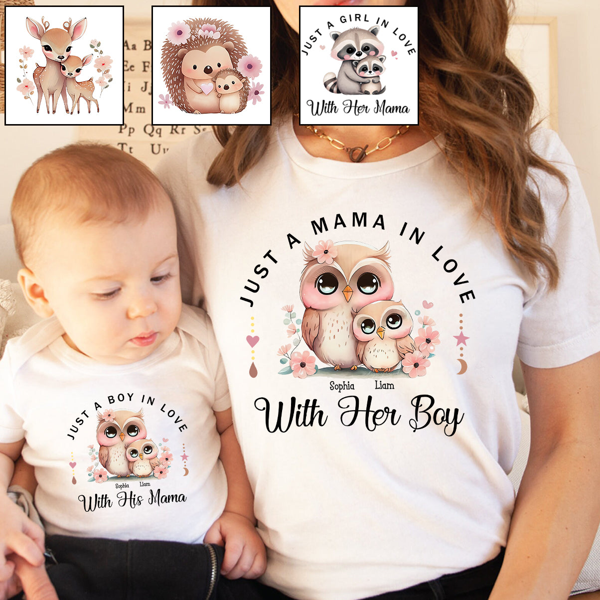 Einfach eine Mama, die ihren Jungen/ihre Tochter liebt – personalisiertes Mutter-T-Shirt und Baby-Body