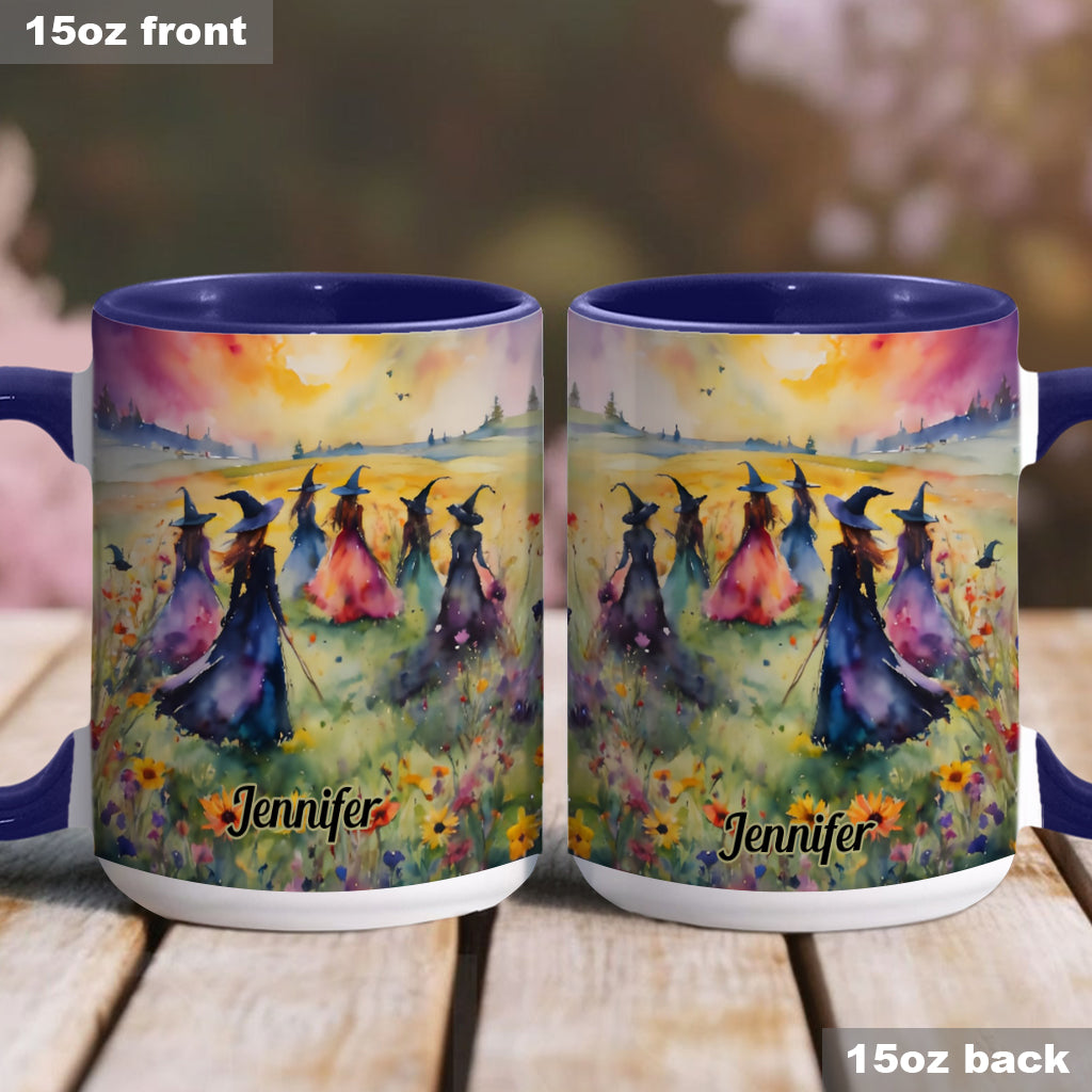 Aquarell-Hexen versammeln sich – Personalisierte Tasse mit Hexenmotiv