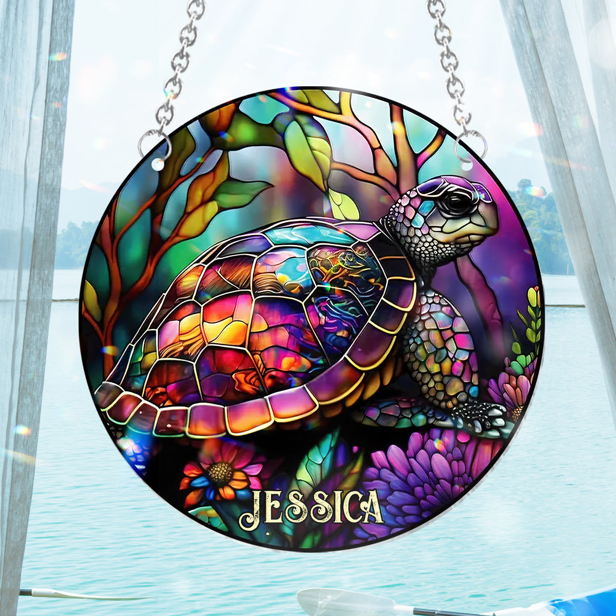 Salty Lil Beach - Personalized Turtle Window Hanging Suncatcher Ornament