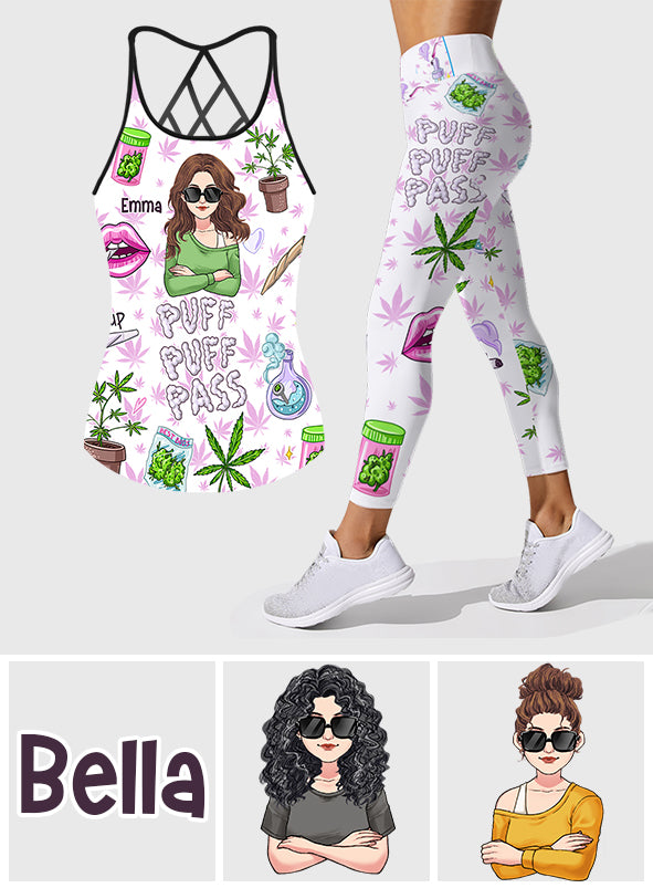 Puff Puff Pass – Personalisiertes Weed-Cross-Tanktop und Leggings