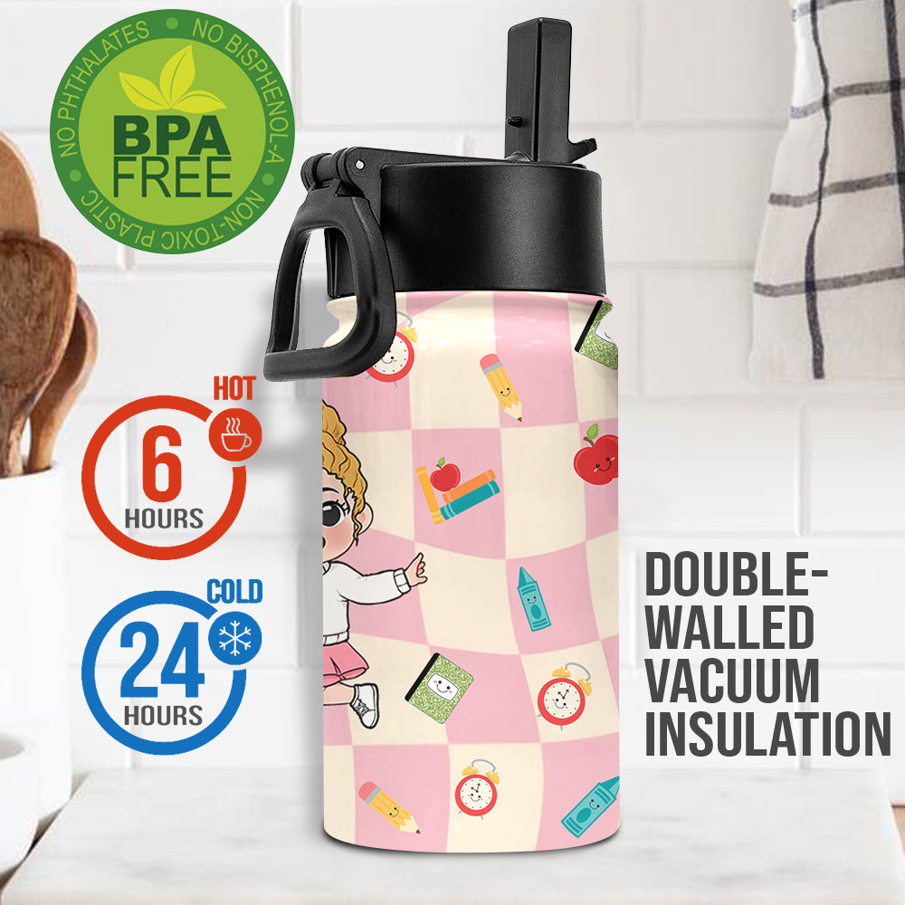 Wavy Check Back to School - Personalized Kid Kids Water Bottle