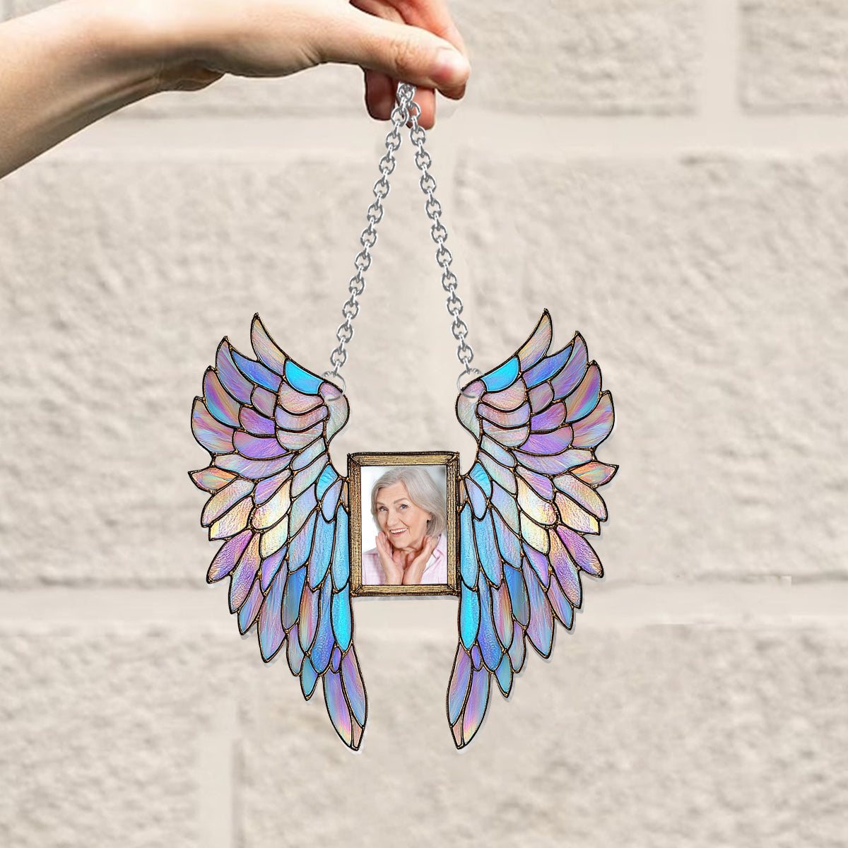 Colorful Angel Wings - Personalized Memorial Window Hanging Suncatcher Ornament