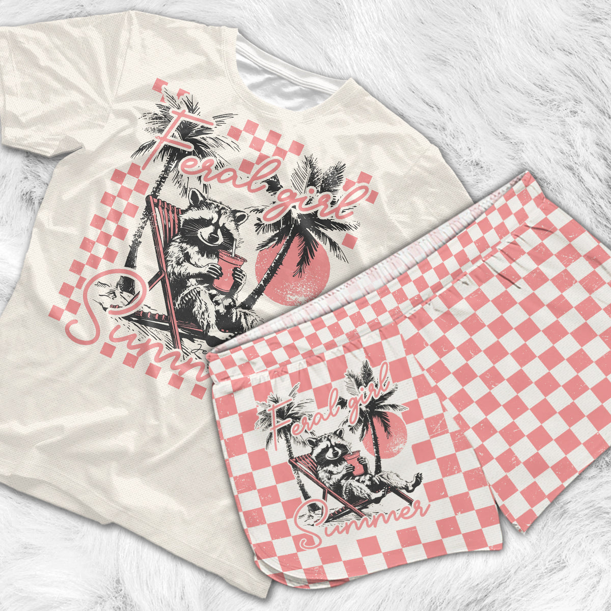 Feral Girl Sommer – Personalisiertes Waschbär-Shirt und Damen-Shorts