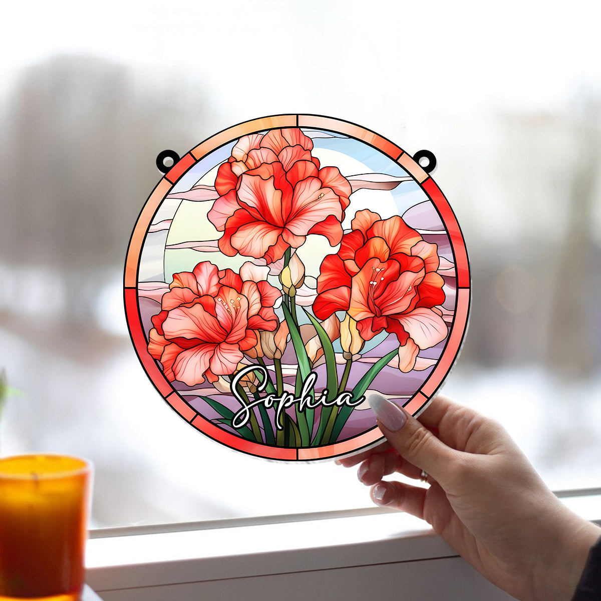 Geburtsmonatsblumen aus Buntglas – Personalisierter Geburtstags-Fensterhänger als Sonnenfänger 