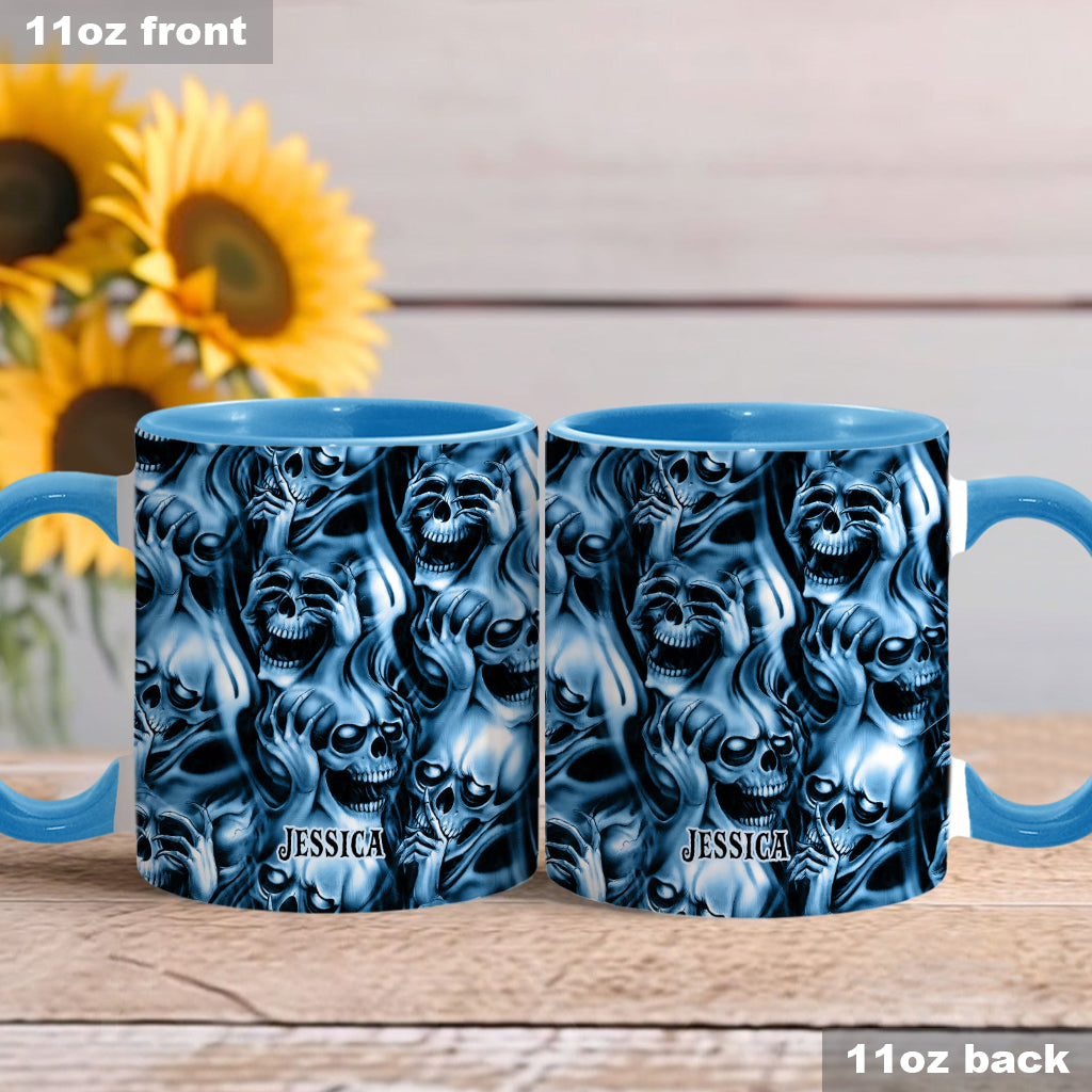 Nichts hören, nichts sagen, nichts sehen – personalisierte Tasse mit Totenkopf-Akzent