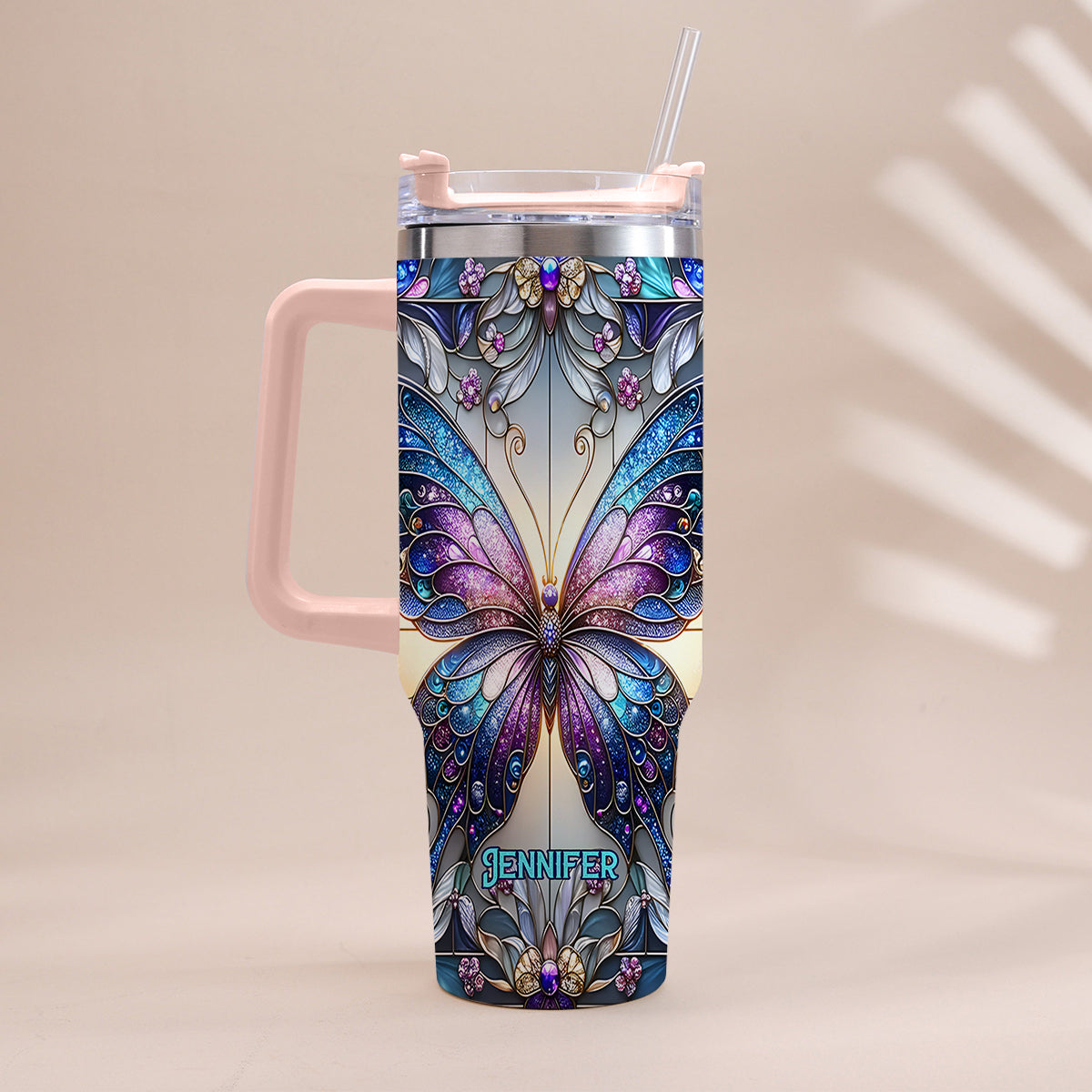 Love Butterflies - Personalized Butterfly Tumbler With Handle