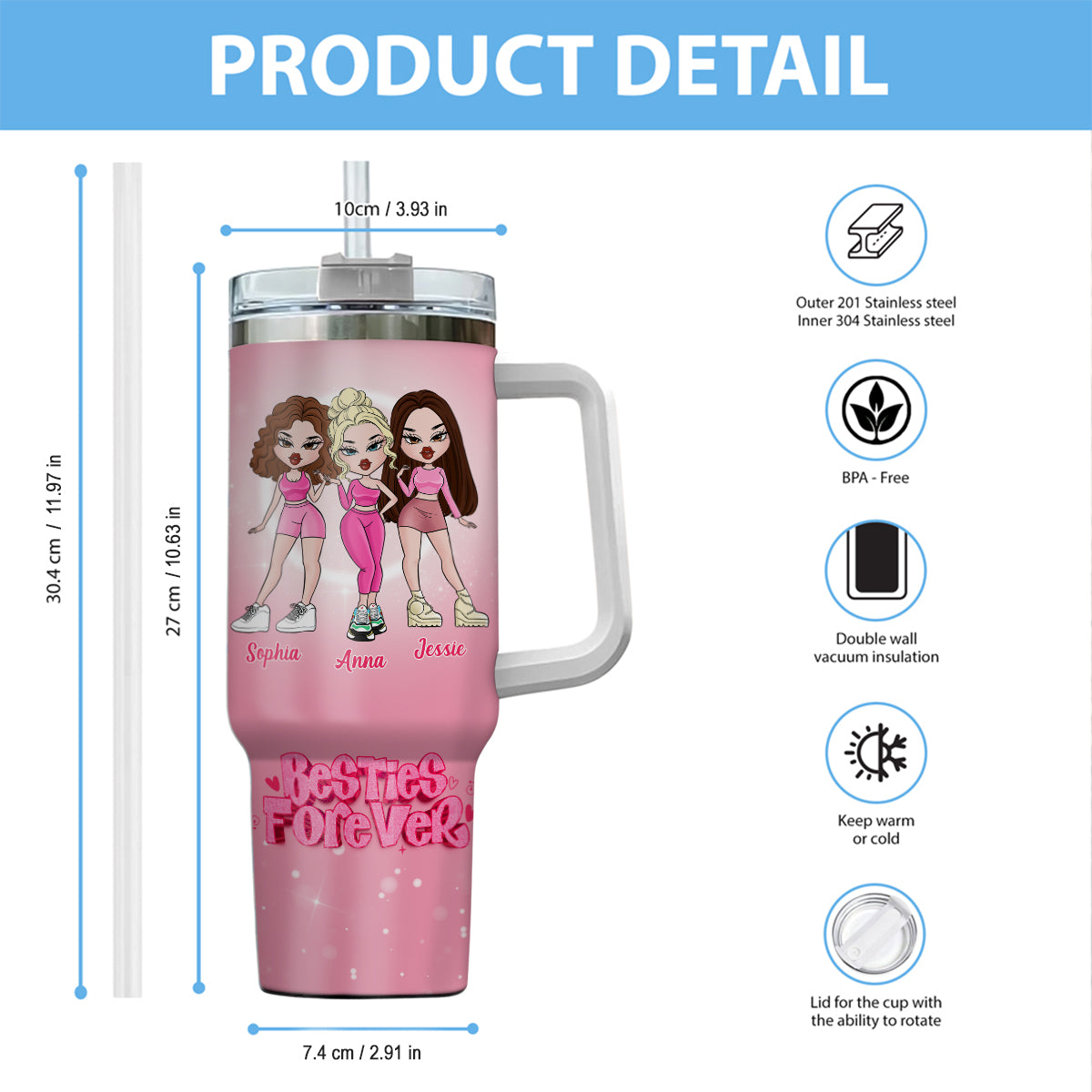 Für immer Freunde – Personalisierter Bestie-Becher mit Henkel